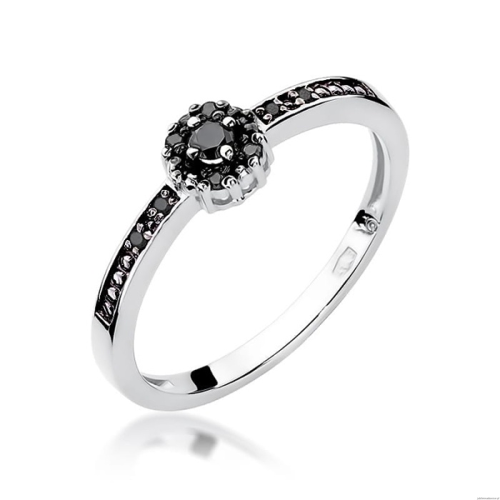 Pierścionek W0091 Czarny Diament 0,04ct białe złoto 375