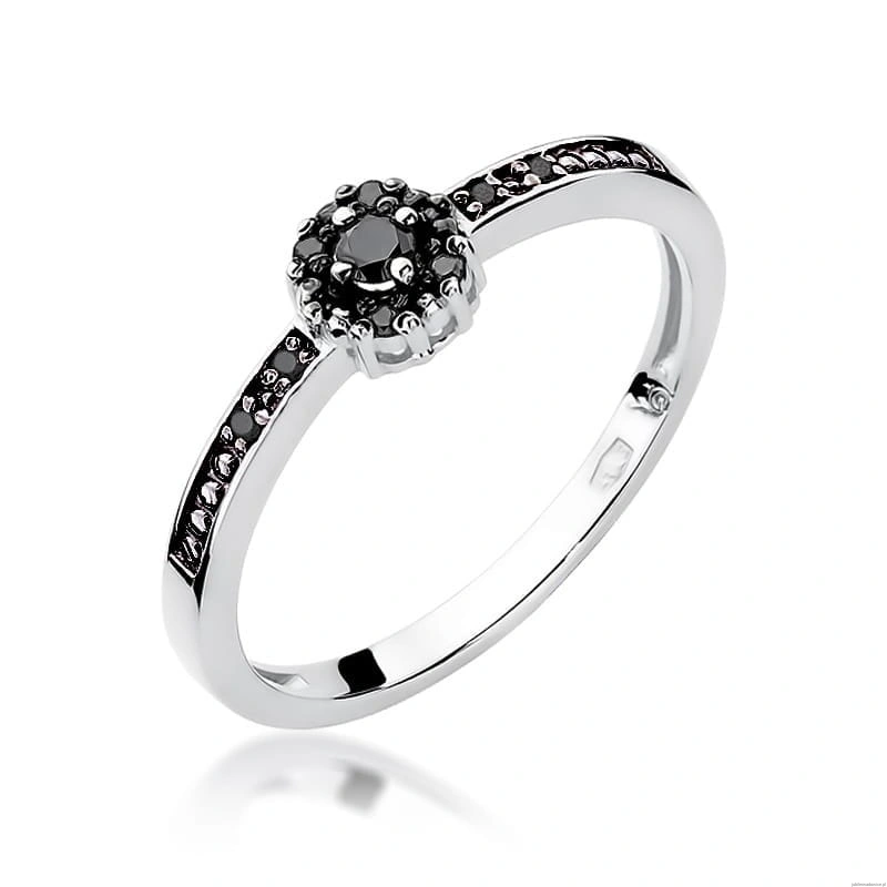 Pierścionek W0091 Czarny Diament 0,04ct białe złoto 375