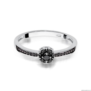 Pierścionek W0091 Czarny Diament 0,04ct białe złoto 375
