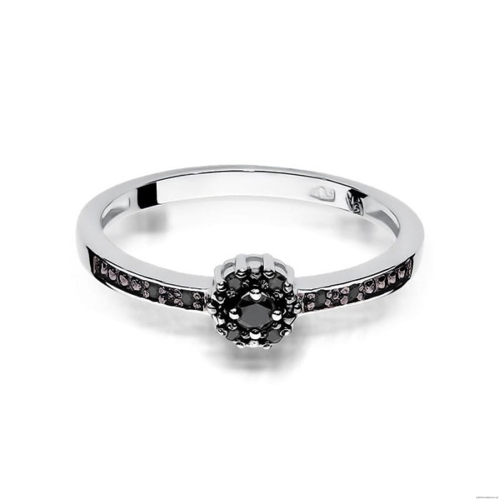 Pierścionek W0091 Czarny Diament 0,04ct białe złoto 375