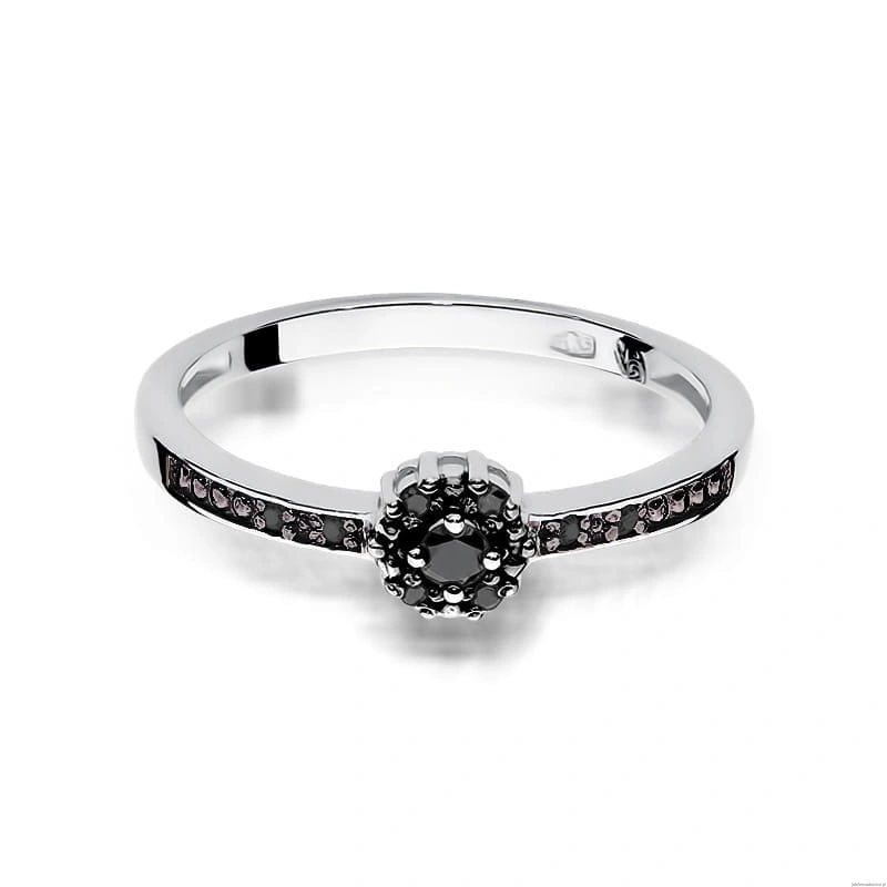 Pierścionek W0091 Czarny Diament 0,04ct białe złoto 375