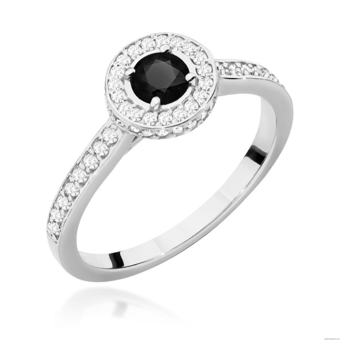 Pierścionek W0559 Czarny Diament 0,30ct białe złoto 375