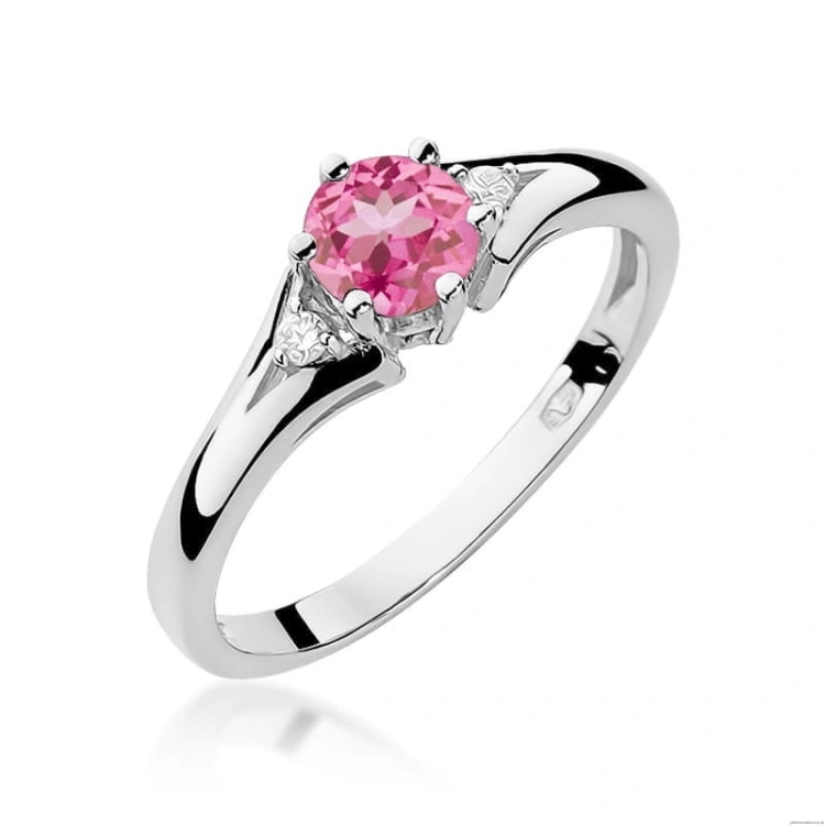Pierścionek W0076 Różowy Topaz 0,60ct białe złoto 375