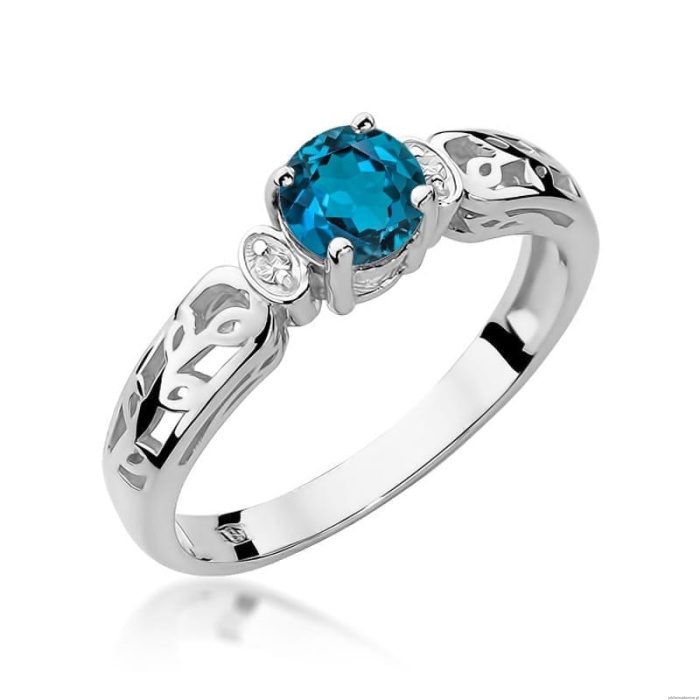 Pierścionek W0014 Topaz London Blue 0,50ct białe złoto 375