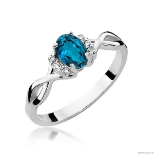 Pierścionek W0019 Topaz London Blue 0,50ct białe złoto 375