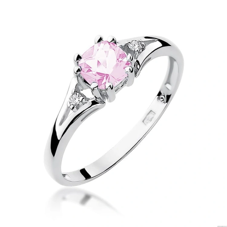 Pierścionek W0044 Różowy Topaz 0,65ct białe złoto 375