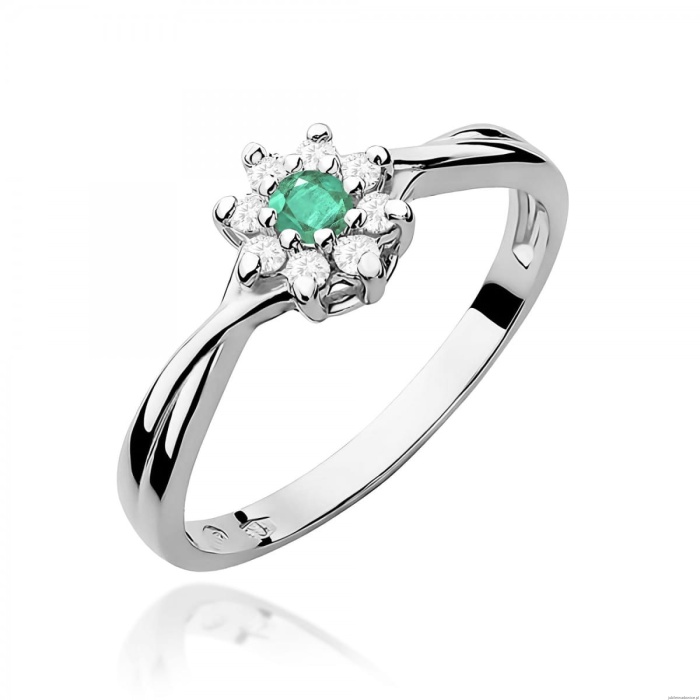 Pierścionek W0072 Szmaragd 0,15ct białe złoto 375