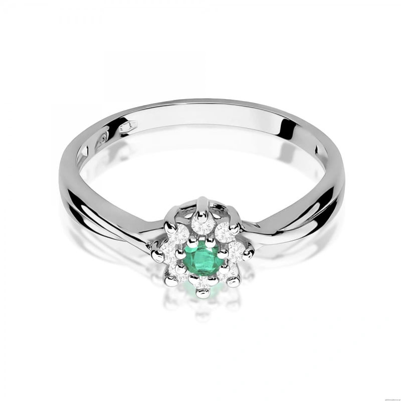 Pierścionek W0072 Szmaragd 0,15ct białe złoto 375