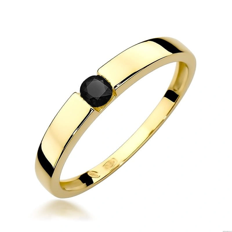 Pierścionek W0432 Czarny Diament 0,12ct żółte złoto 375