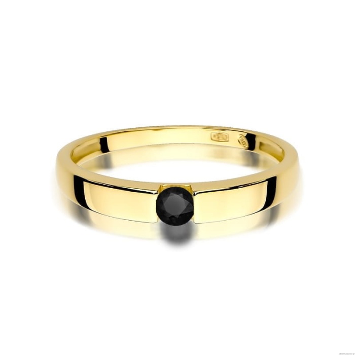Pierścionek W0432 Czarny Diament 0,12ct żółte złoto 375