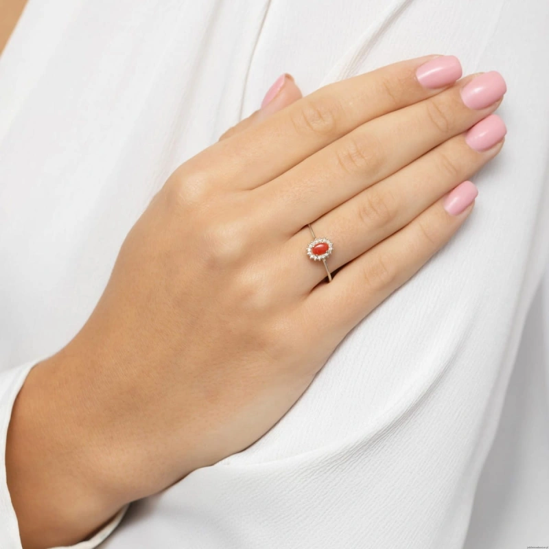 Pierścionek W0569 Koral 0,20ct białe złoto 375