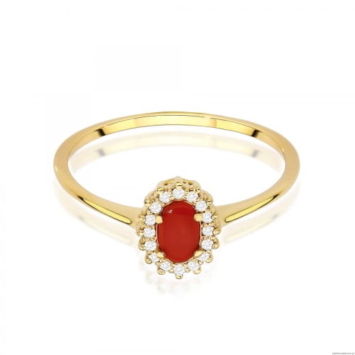 Pierścionek W0569 Koral 0,20ct żółte złoto 375