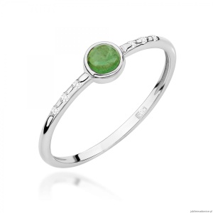 Pierścionek W0596 Zielony Turmalin 0,30ct białe złoto 375