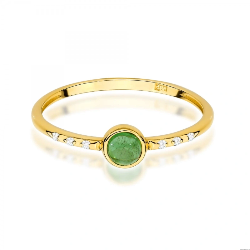 Pierścionek W0596 Zielony Turmalin 0,30ct żółte złoto 375