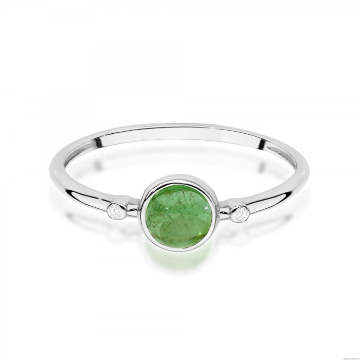 Pierścionek W0597 Zielony Turmalin 0,60ct białe złoto 375