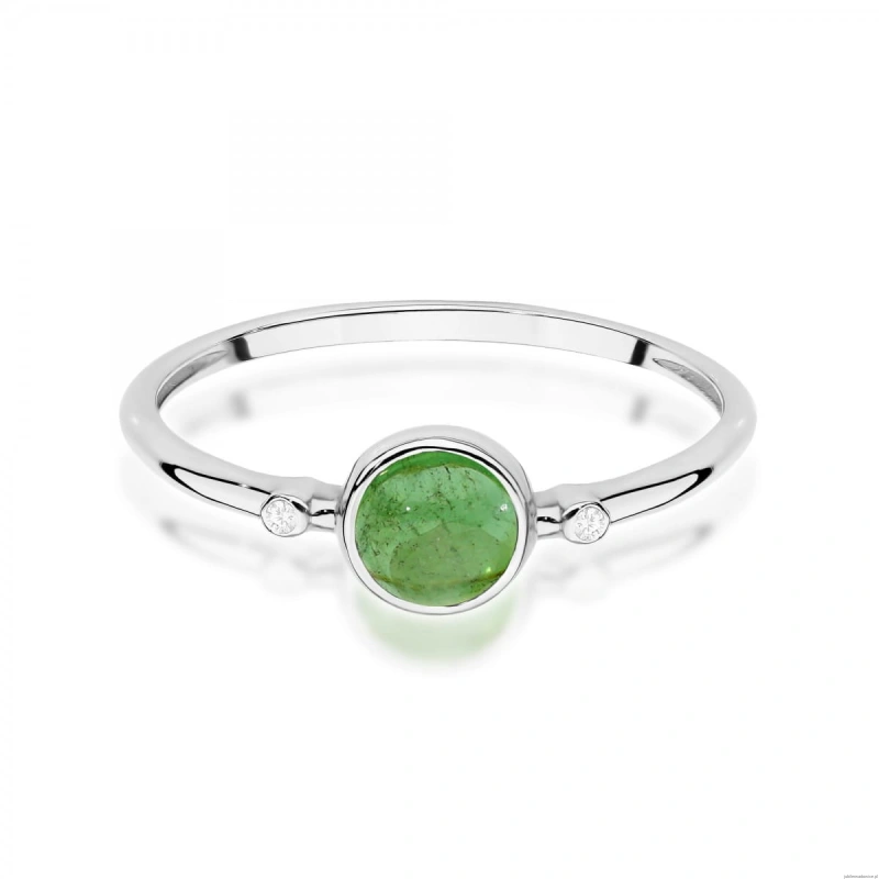 Pierścionek W0597 Zielony Turmalin 0,60ct białe złoto 375