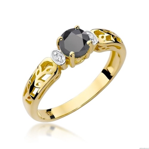 Pierścionek W0014 Czarny Diament 0,50ct żółte złoto 375