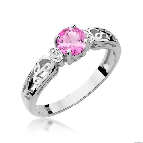 Pierścionek W0014 Różowy Topaz 0,60ct białe złoto 375