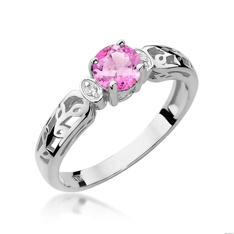 Pierścionek W0014 Różowy Topaz 0,60ct białe złoto 375