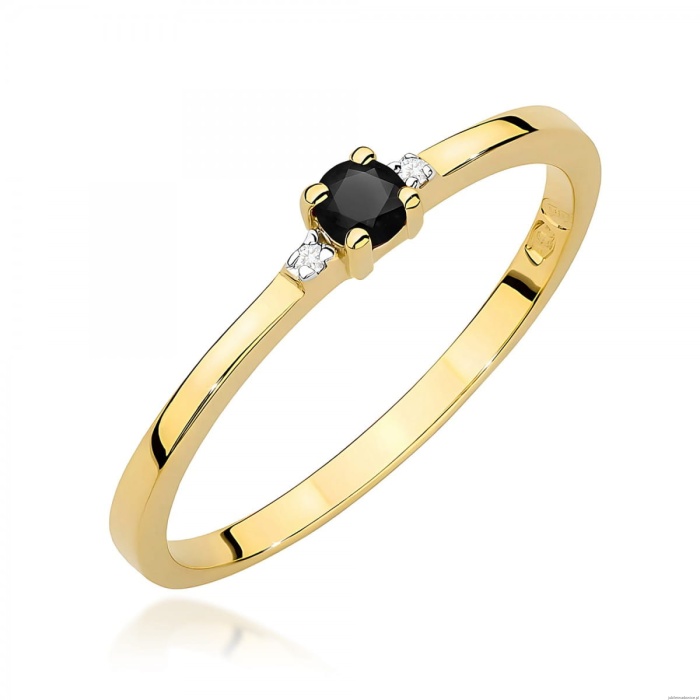 Pierścionek W0464 Czarny Diament 0,12ct żółte złoto 375