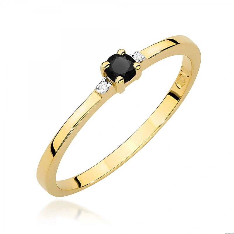 Pierścionek W0464 Czarny Diament 0,12ct żółte złoto 375
