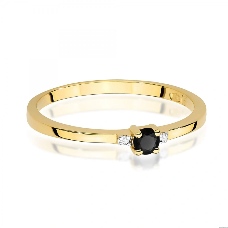 Pierścionek W0464 Czarny Diament 0,12ct żółte złoto 375