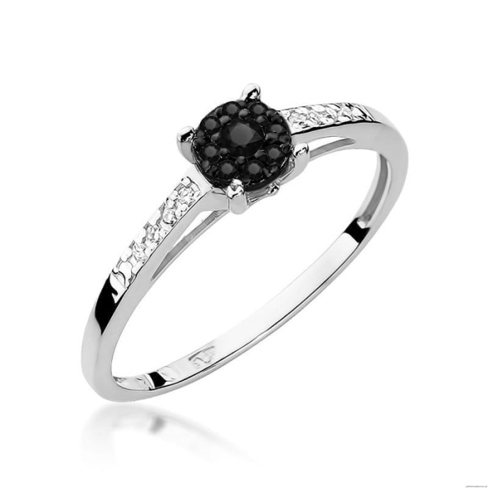 Pierścionek W0055 Czarny Diament 0,04ct białe złoto 375