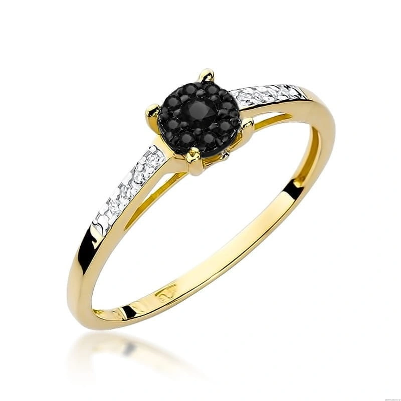 Pierścionek W0055 Czarny Diament 0,04ct żółte złoto 375