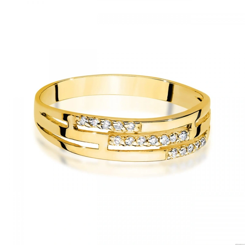 Pierścionek W0612 z diamentami żółte złoto 375