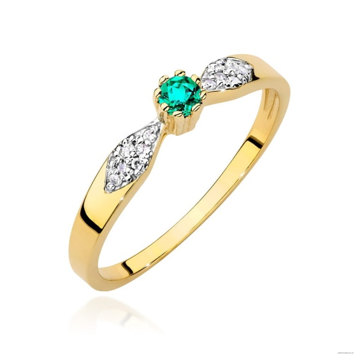 Pierścionek W0613 Szmaragd 0,15ct żółte złoto 375