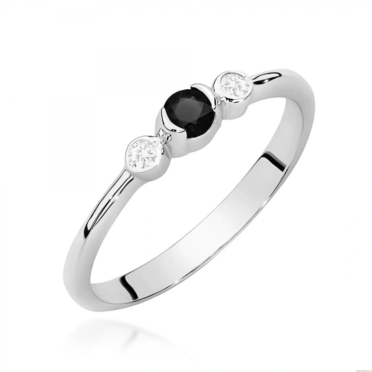 Pierścionek W0620 Czarny Diament 0,12ct białe złoto 375