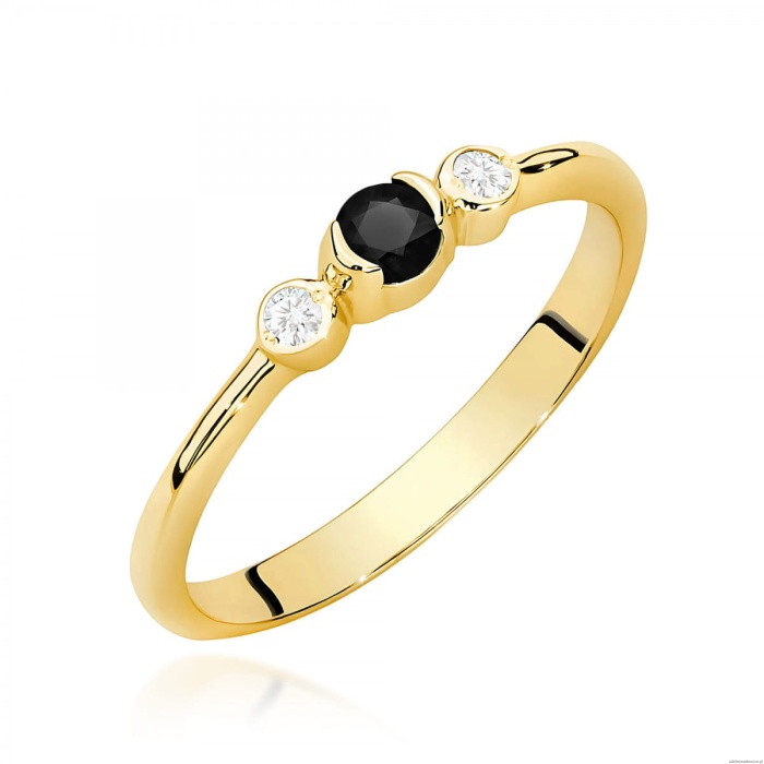 Pierścionek W0620 Czarny Diament 0,12ct żółte złoto 375