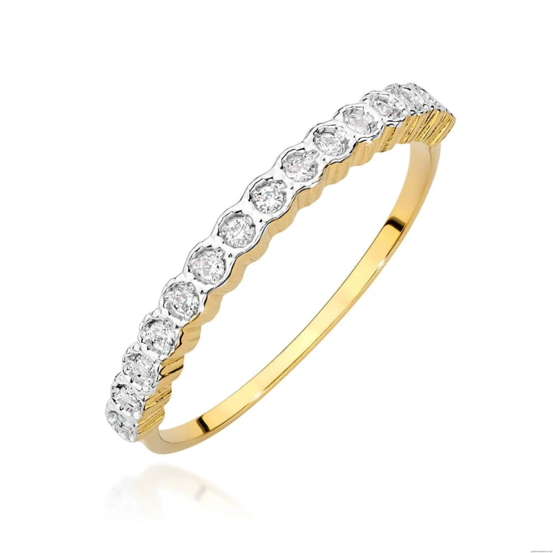 Pierścionek W0634 z diamentami żółte złoto 375