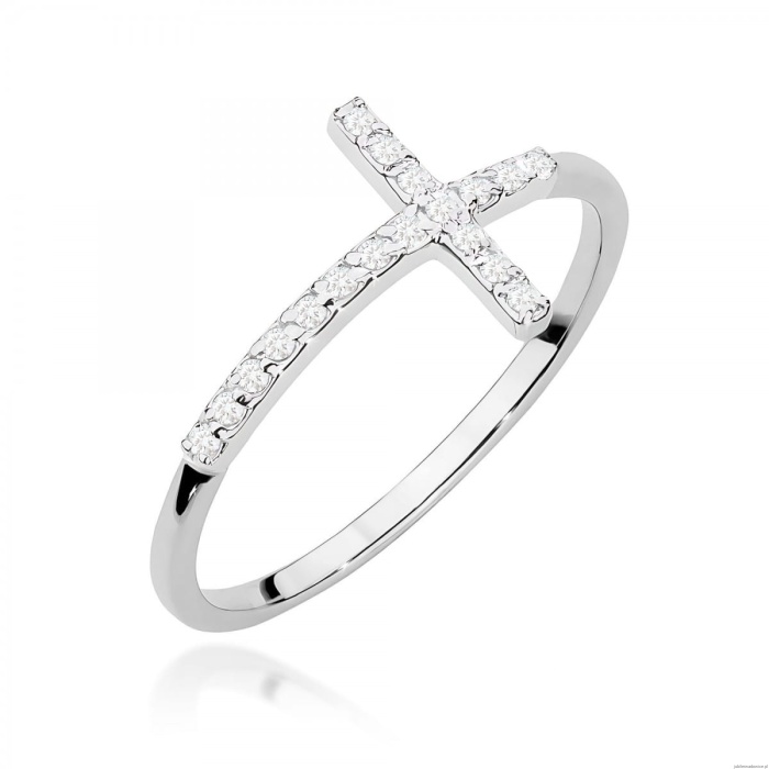 Pierścionek W0636 z diamentami białe złoto 375