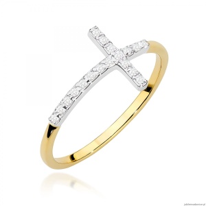 Pierścionek W0636 z diamentami żółte złoto 375