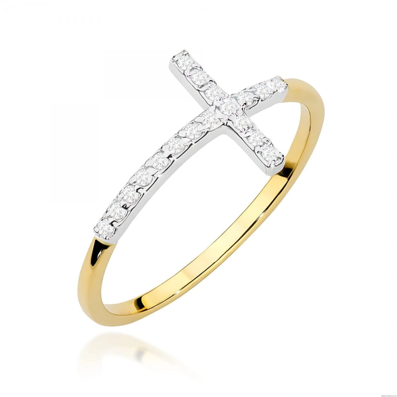 Pierścionek W0636 z diamentami żółte złoto 375