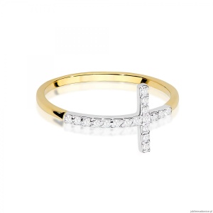 Pierścionek W0636 z diamentami żółte złoto 375