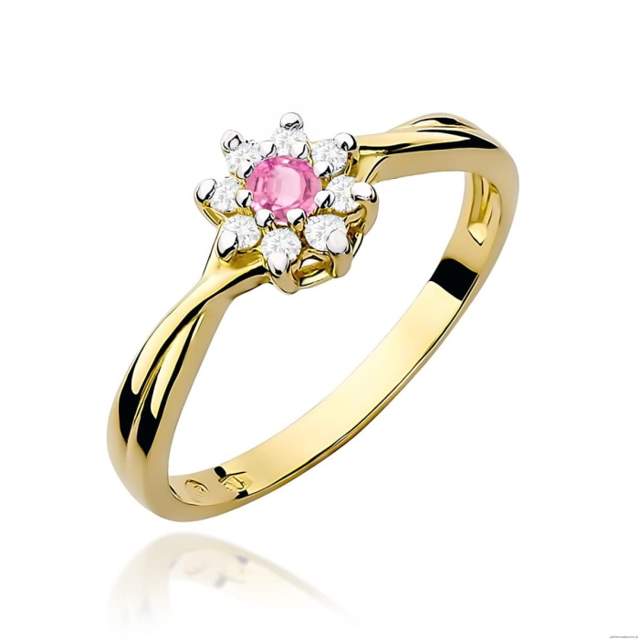 Pierścionek W0072 Różowy Topaz 0,13ct żółte złoto 375
