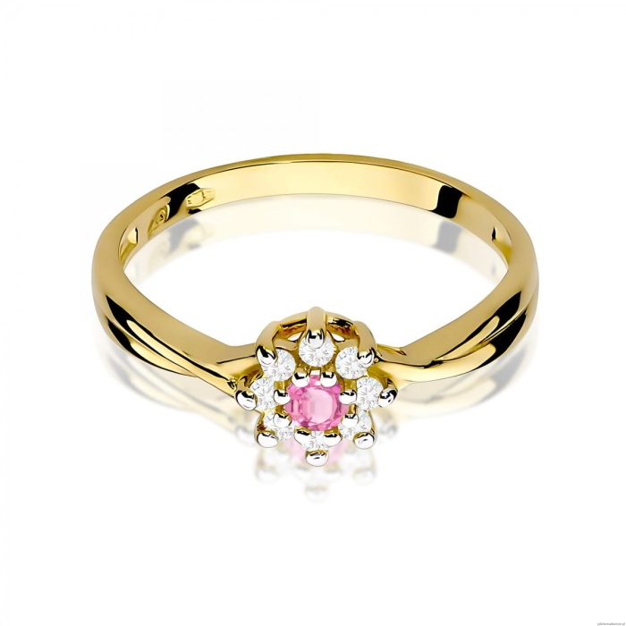 Pierścionek W0072 Różowy Topaz 0,13ct żółte złoto 375