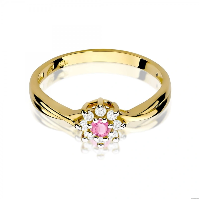 Pierścionek W0072 Różowy Topaz 0,13ct żółte złoto 375