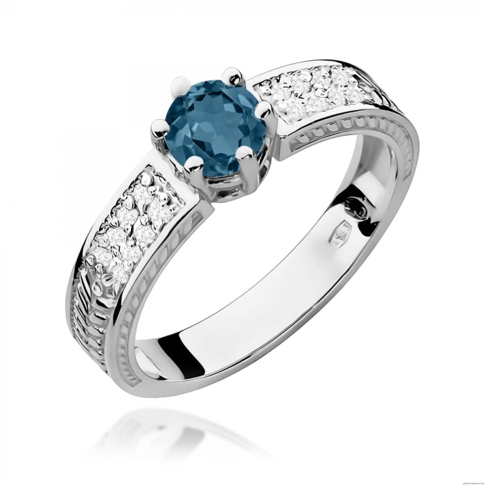 Pierścionek W0075 Topaz London Blue 0,50ct białe złoto 375