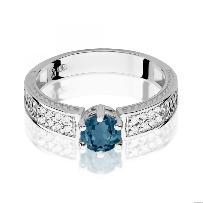 Pierścionek W0075 Topaz London Blue 0,50ct białe złoto 375