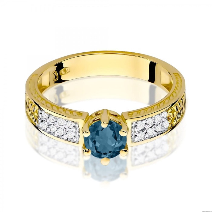 Pierścionek W0075 Topaz London Blue 0,50ct żółte złoto 375