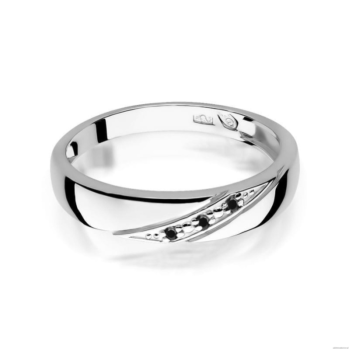 Pierścionek W0118 z czarnymi Diamentami białe złoto 375