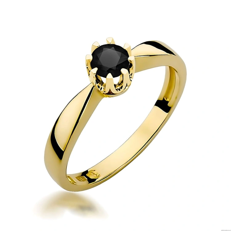 Pierścionek W0228 Czarny Diament 0,30ct żółte złoto 375
