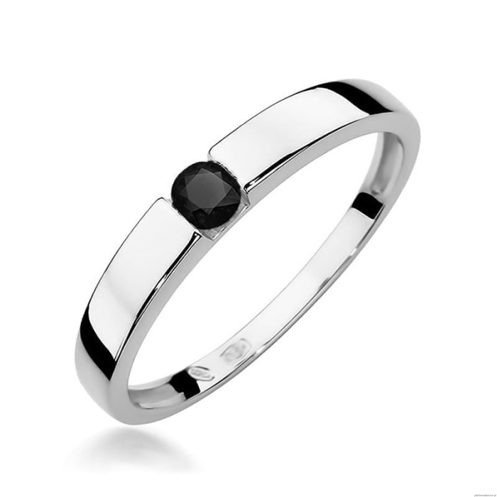 Pierścionek W0432 Czarny Diament 0,12ct białe złoto 375