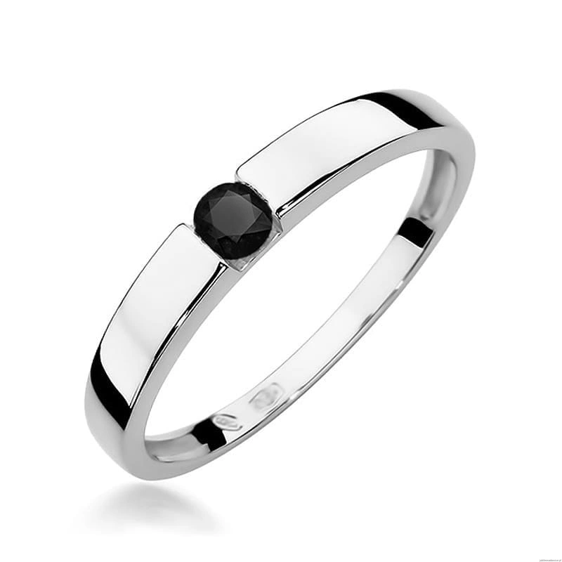 Pierścionek W0432 Czarny Diament 0,12ct białe złoto 375
