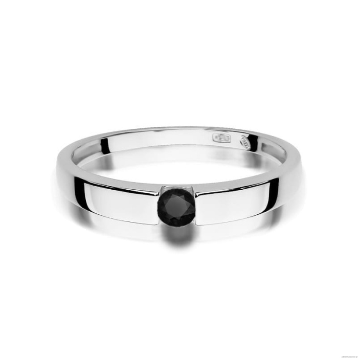 Pierścionek W0432 Czarny Diament 0,12ct białe złoto 375