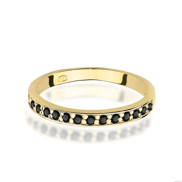 Pierścionek W0446 z czarnymi Diamentami żółte złoto 375