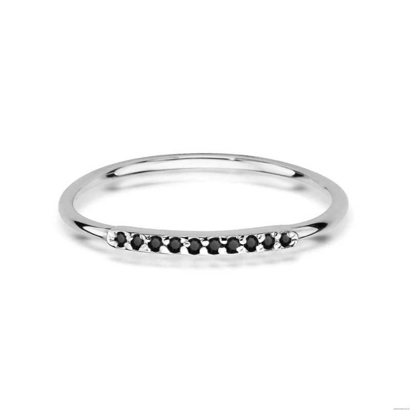 Pierścionek W0509 z czarnymi Diamentami białe złoto 375